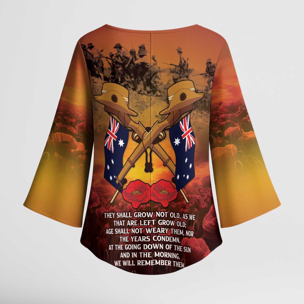 ANZAC Day Lest We Forget Kimono Sleeve Blouse Australian Veterans Remembrance Tribute