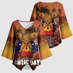 ANZAC Day Lest We Forget Kimono Sleeve Blouse Australian Veterans Remembrance Tribute