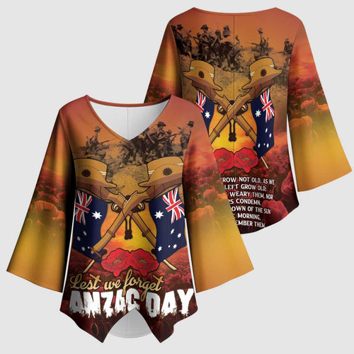 ANZAC Day Lest We Forget Kimono Sleeve Blouse Australian Veterans Remembrance Tribute