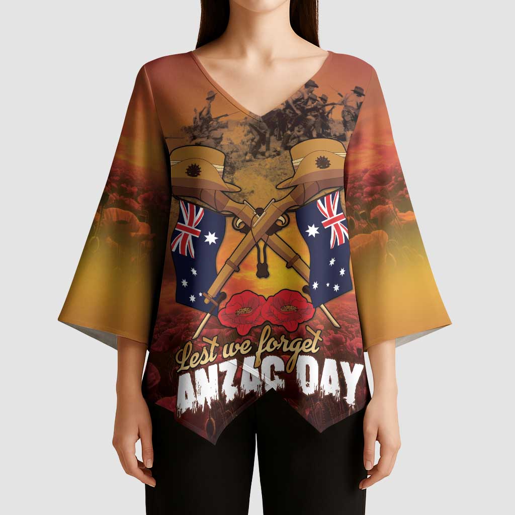 ANZAC Day Lest We Forget Kimono Sleeve Blouse Australian Veterans Remembrance Tribute