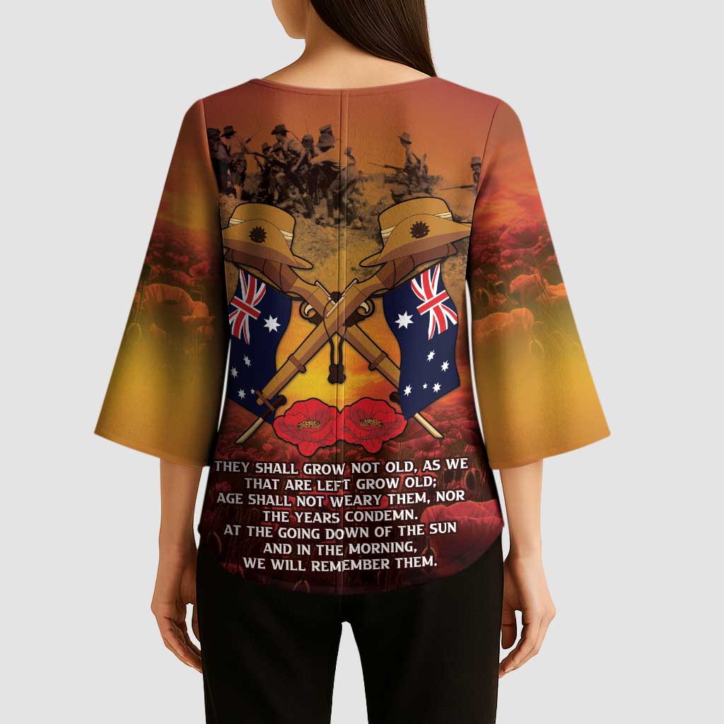 ANZAC Day Lest We Forget Kimono Sleeve Blouse Australian Veterans Remembrance Tribute