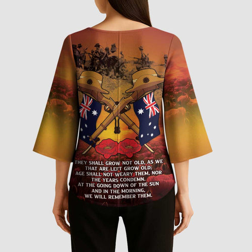 ANZAC Day Lest We Forget Kimono Sleeve Blouse Australian Veterans Remembrance Tribute