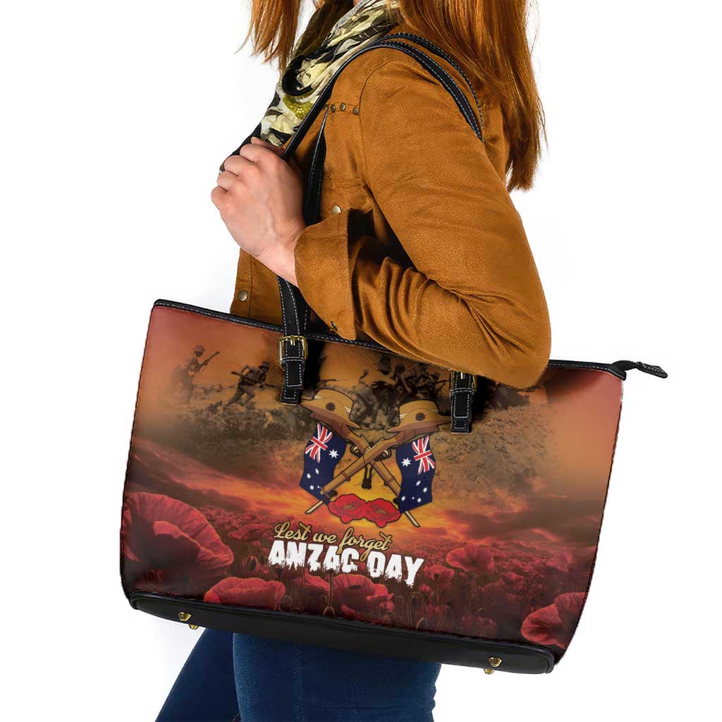 ANZAC Day Lest We Forget Leather Tote Bag Australian Veterans Remembrance Tribute