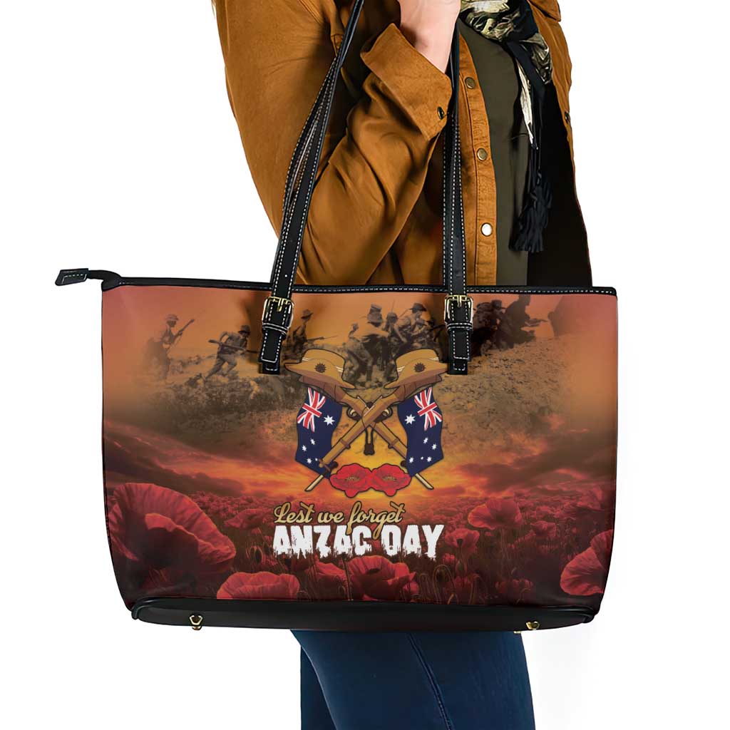 ANZAC Day Lest We Forget Leather Tote Bag Australian Veterans Remembrance Tribute