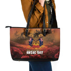 ANZAC Day Lest We Forget Leather Tote Bag Australian Veterans Remembrance Tribute