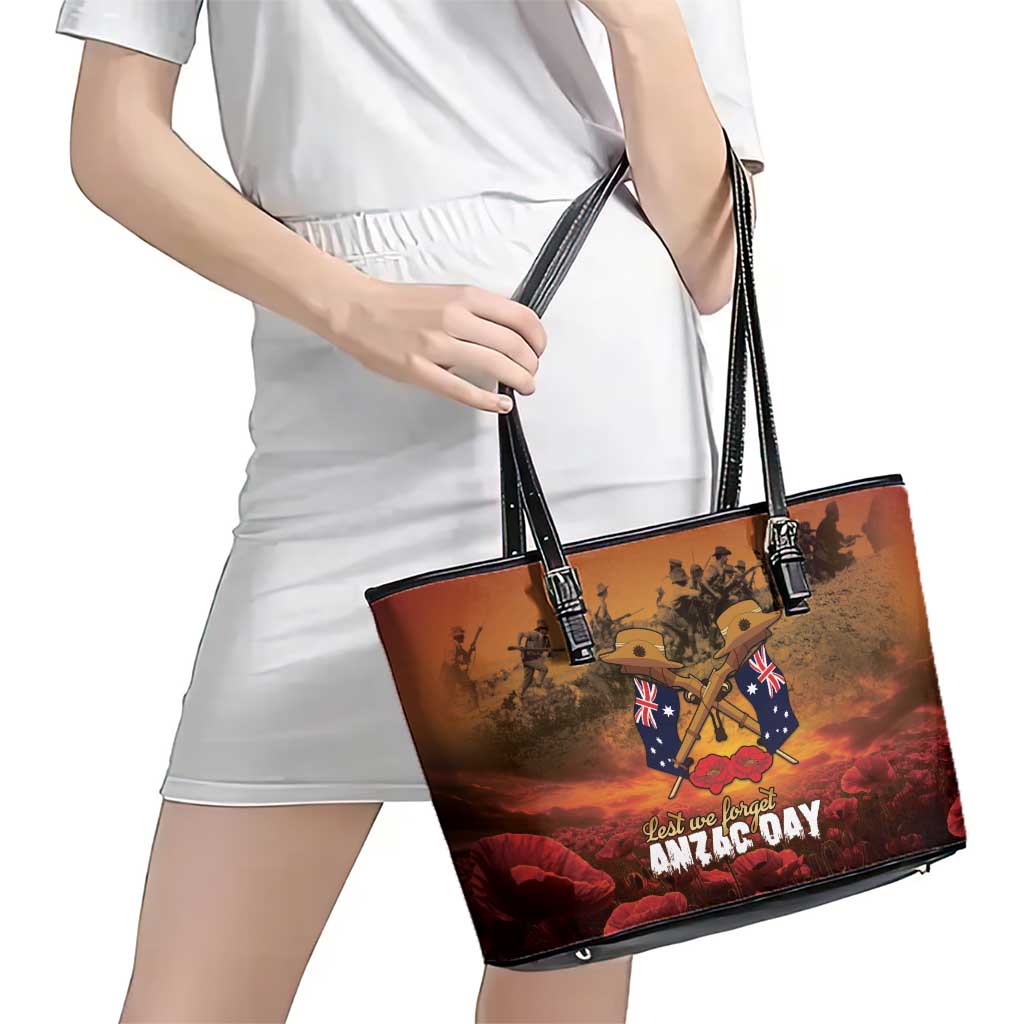 ANZAC Day Lest We Forget Leather Tote Bag Australian Veterans Remembrance Tribute
