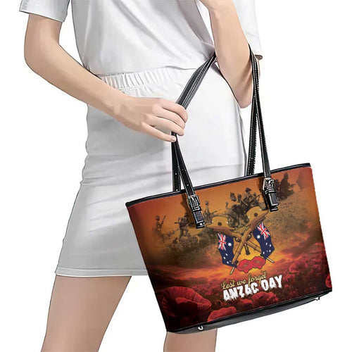 ANZAC Day Lest We Forget Leather Tote Bag Australian Veterans Remembrance Tribute