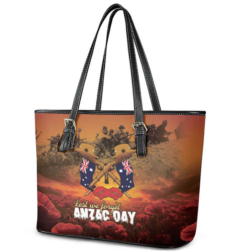 ANZAC Day Lest We Forget Leather Tote Bag Australian Veterans Remembrance Tribute