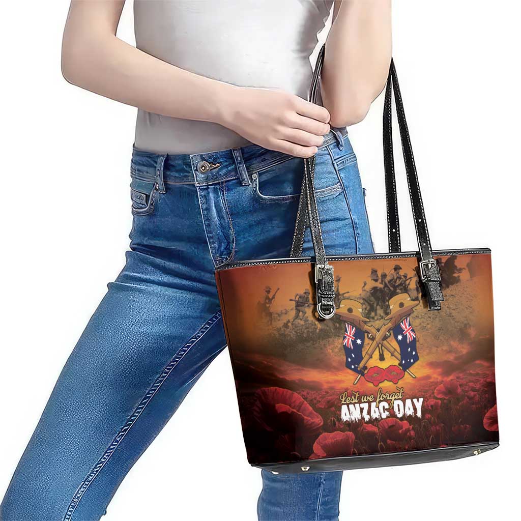 ANZAC Day Lest We Forget Leather Tote Bag Australian Veterans Remembrance Tribute