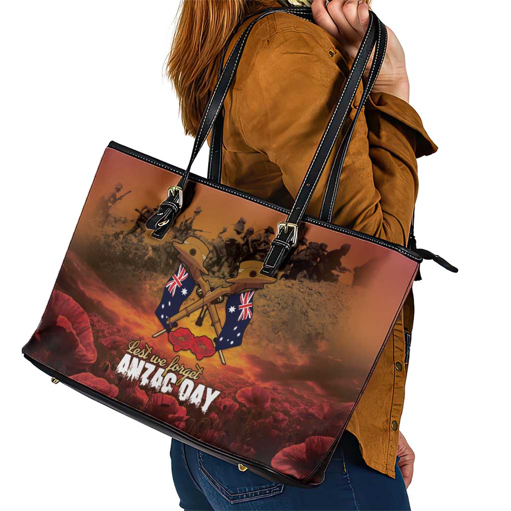 ANZAC Day Lest We Forget Leather Tote Bag Australian Veterans Remembrance Tribute