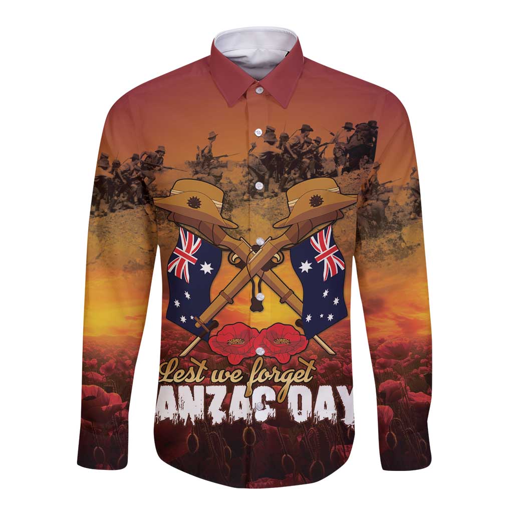 ANZAC Day Lest We Forget Long Sleeve Button Shirt Australian Veterans Remembrance Tribute