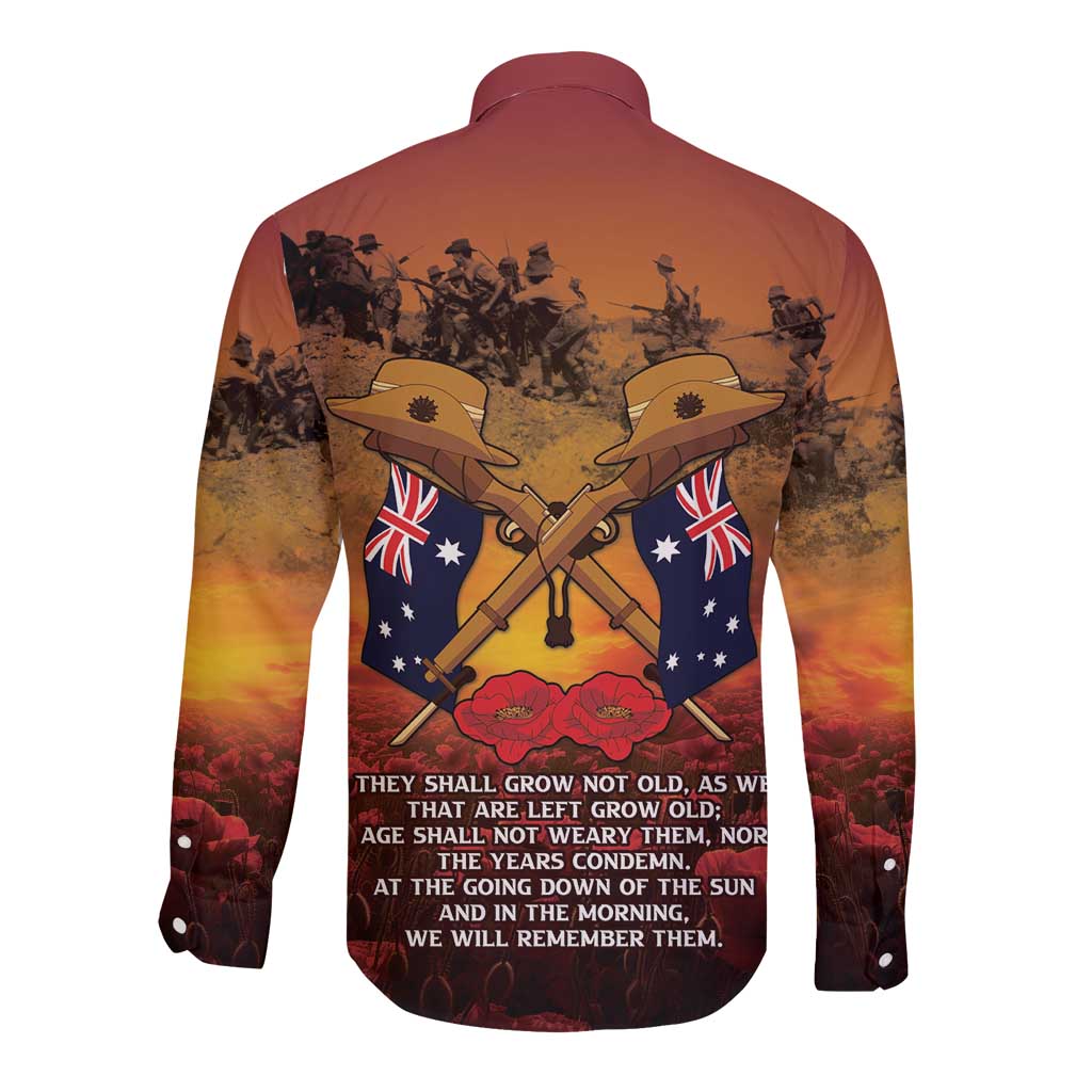 ANZAC Day Lest We Forget Long Sleeve Button Shirt Australian Veterans Remembrance Tribute