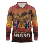 ANZAC Day Lest We Forget Long Sleeve Polo Shirt Australian Veterans Remembrance Tribute