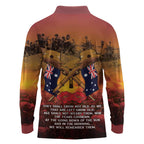 ANZAC Day Lest We Forget Long Sleeve Polo Shirt Australian Veterans Remembrance Tribute