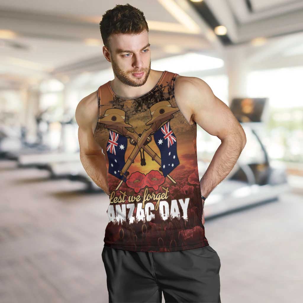 ANZAC Day Lest We Forget Men Tank Top Australian Veterans Remembrance Tribute