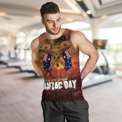 ANZAC Day Lest We Forget Men Tank Top Australian Veterans Remembrance Tribute