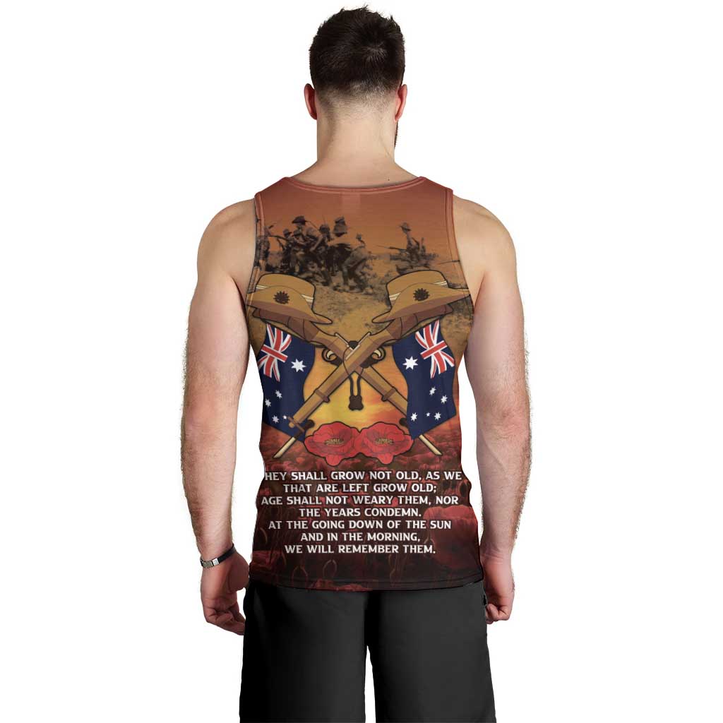 ANZAC Day Lest We Forget Men Tank Top Australian Veterans Remembrance Tribute