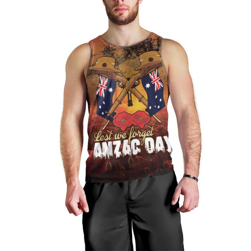 ANZAC Day Lest We Forget Men Tank Top Australian Veterans Remembrance Tribute