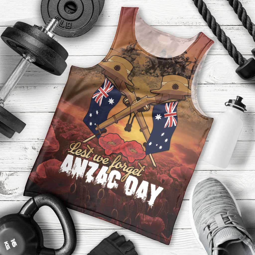 ANZAC Day Lest We Forget Men Tank Top Australian Veterans Remembrance Tribute