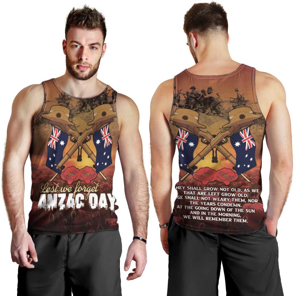 ANZAC Day Lest We Forget Men Tank Top Australian Veterans Remembrance Tribute