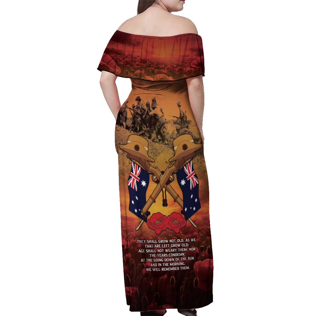 ANZAC Day Lest We Forget Off Shoulder Maxi Dress Australian Veterans Remembrance Tribute