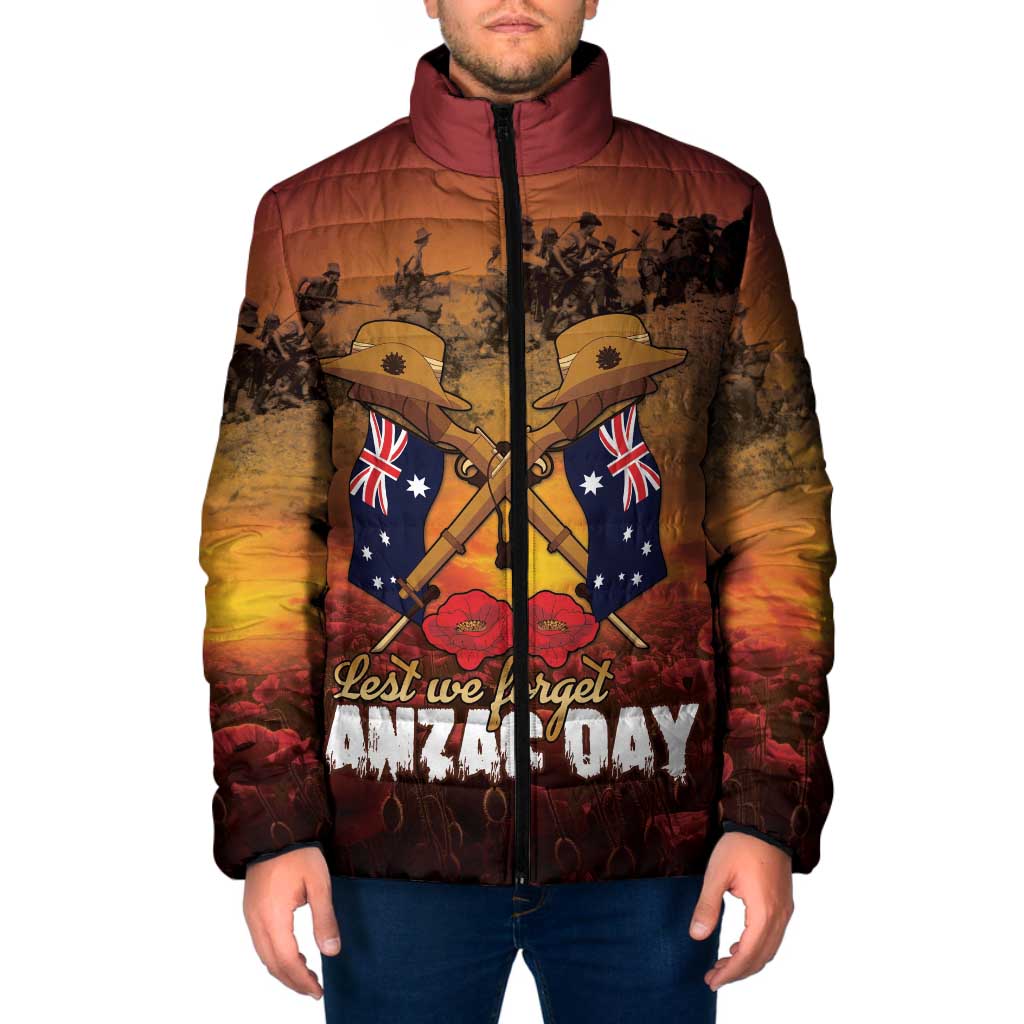 ANZAC Day Lest We Forget Padded Jacket Australian Veterans Remembrance Tribute