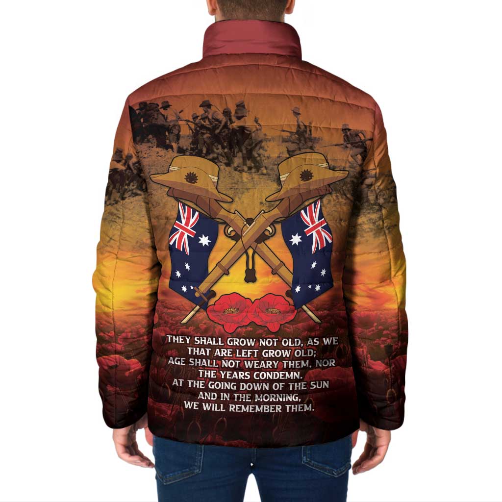 ANZAC Day Lest We Forget Padded Jacket Australian Veterans Remembrance Tribute
