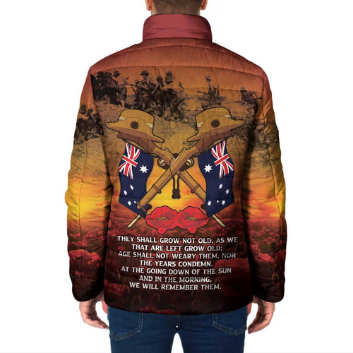ANZAC Day Lest We Forget Padded Jacket Australian Veterans Remembrance Tribute