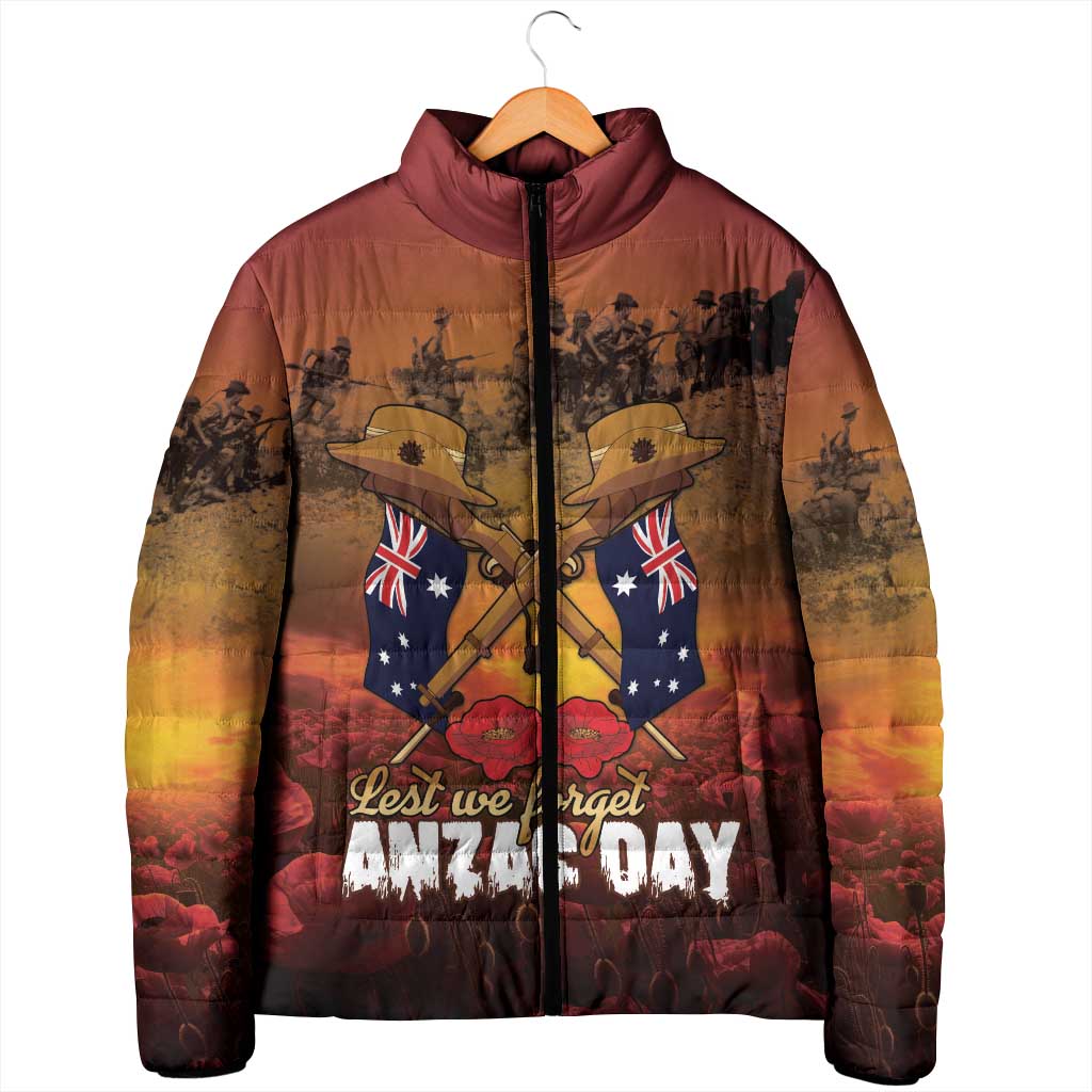 ANZAC Day Lest We Forget Padded Jacket Australian Veterans Remembrance Tribute