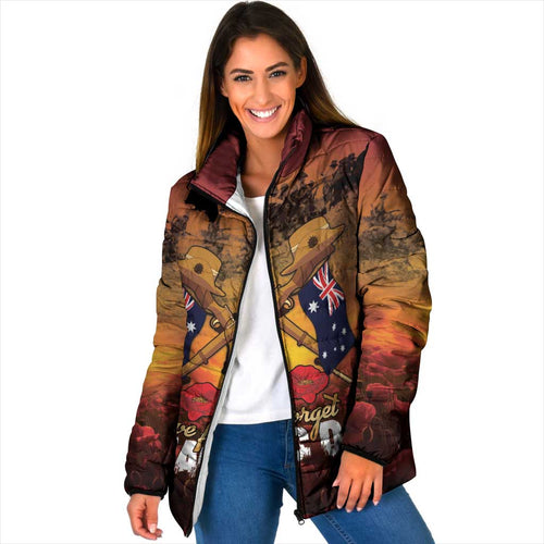 ANZAC Day Lest We Forget Padded Jacket Australian Veterans Remembrance Tribute