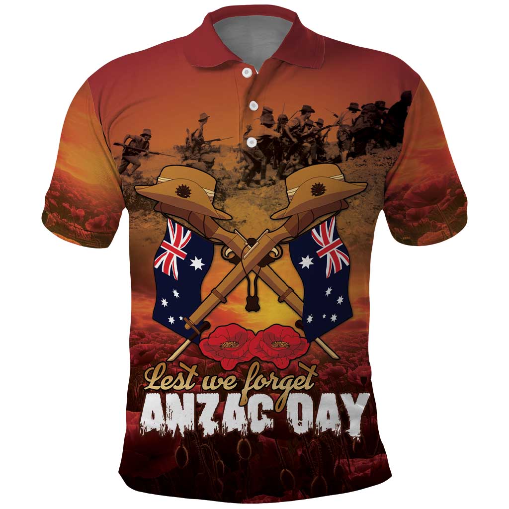ANZAC Day Lest We Forget Polo Shirt Australian Veterans Remembrance Tribute