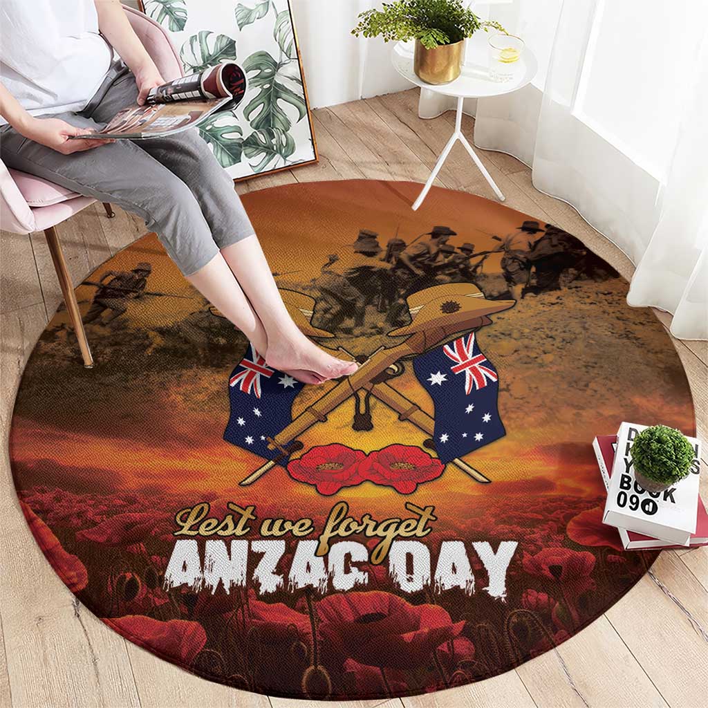 ANZAC Day Lest We Forget Round Carpet Australian Veterans Remembrance Tribute