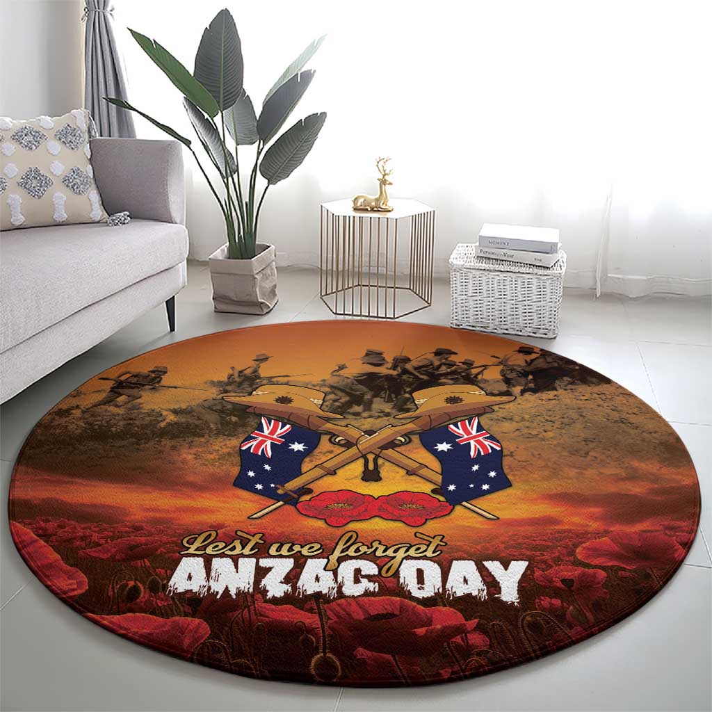 ANZAC Day Lest We Forget Round Carpet Australian Veterans Remembrance Tribute
