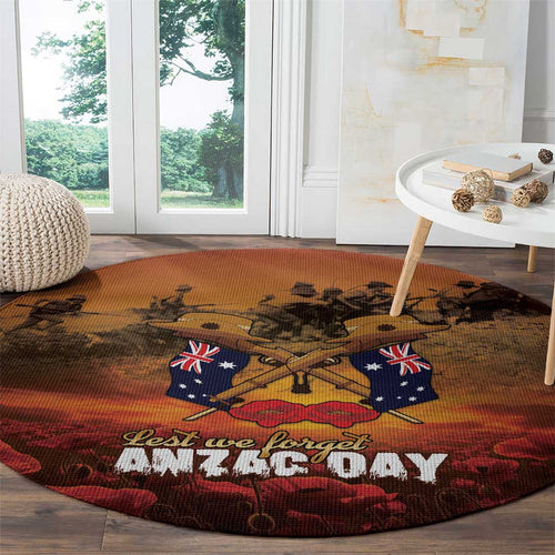 ANZAC Day Lest We Forget Round Carpet Australian Veterans Remembrance Tribute