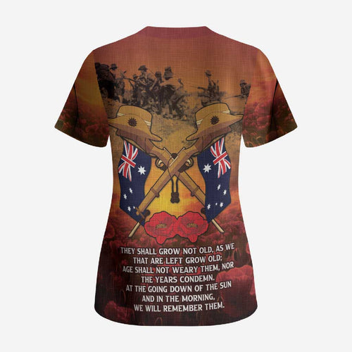 ANZAC Day Lest We Forget Scrub Top Australian Veterans Remembrance Tribute