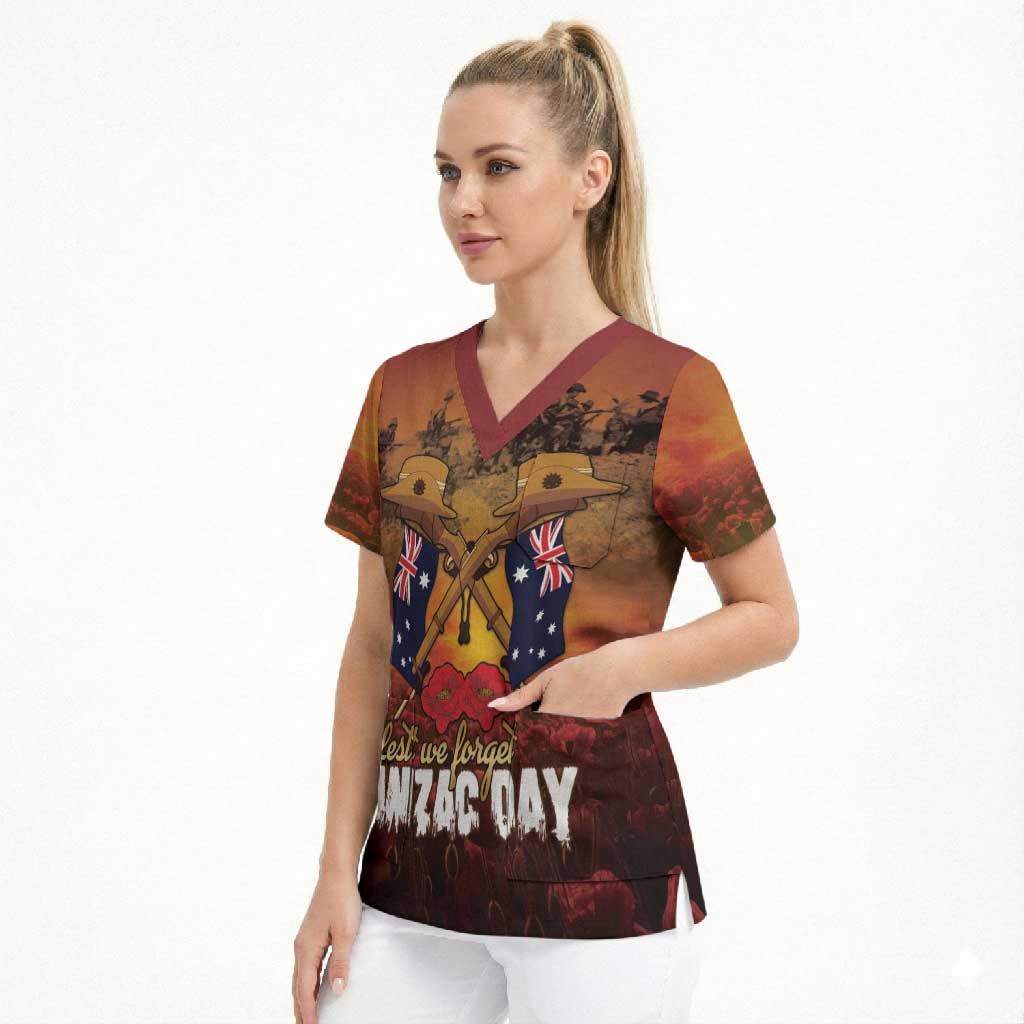 ANZAC Day Lest We Forget Scrub Top Australian Veterans Remembrance Tribute