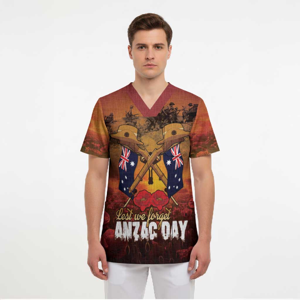 ANZAC Day Lest We Forget Scrub Top Australian Veterans Remembrance Tribute
