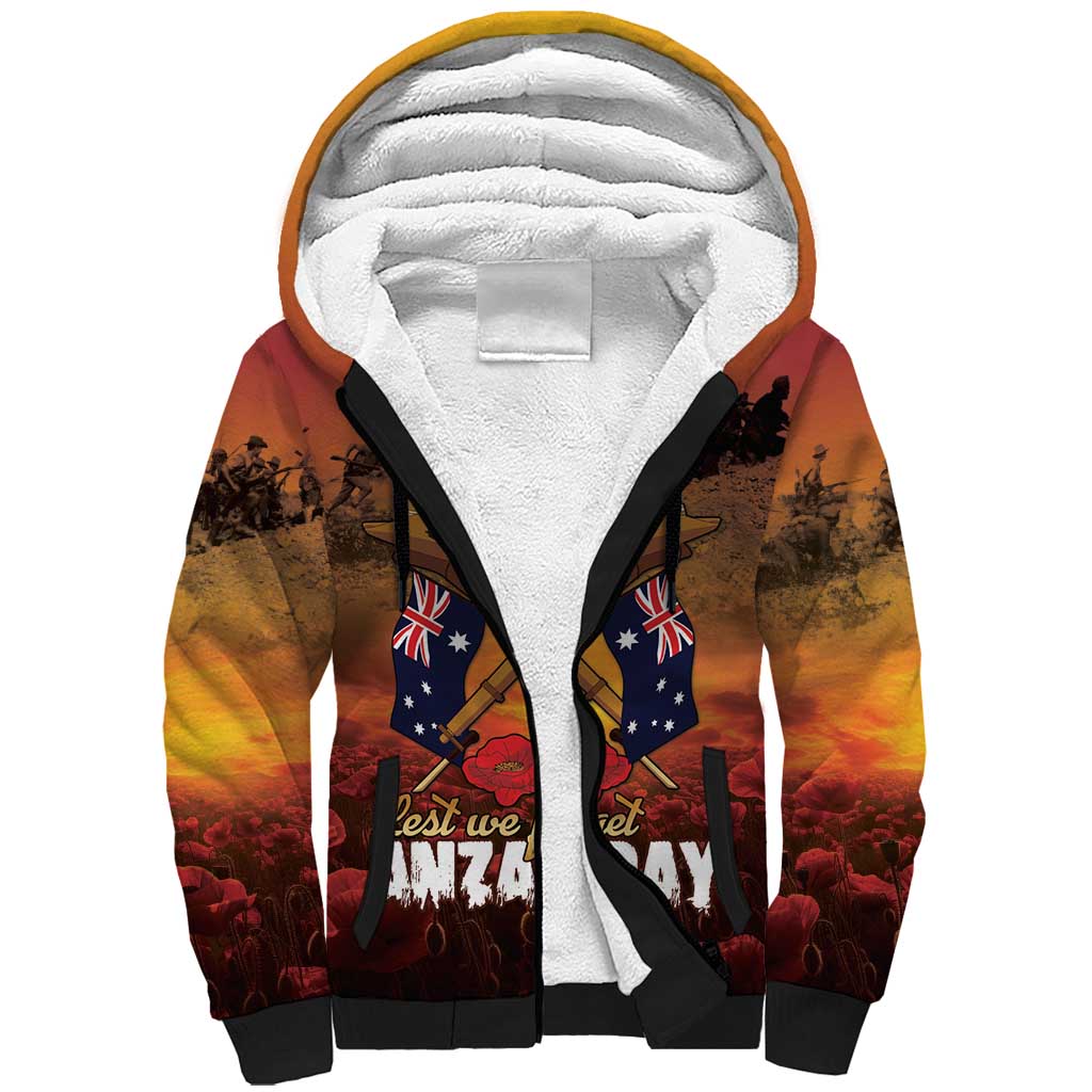 ANZAC Day Lest We Forget Sherpa Hoodie Australian Veterans Remembrance Tribute