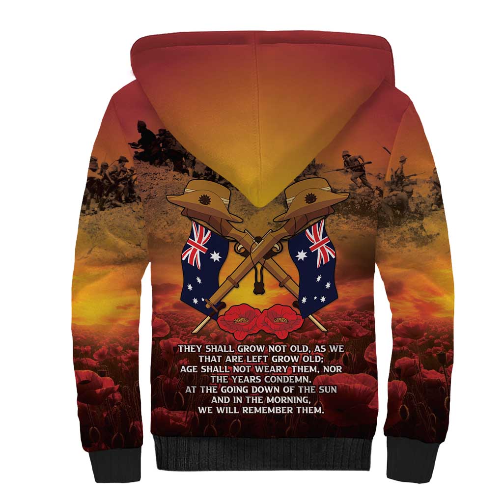 ANZAC Day Lest We Forget Sherpa Hoodie Australian Veterans Remembrance Tribute
