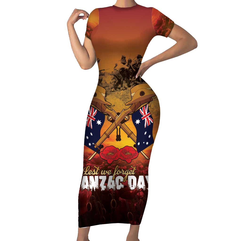 ANZAC Day Lest We Forget Short Sleeve Bodycon Dress Australian Veterans Remembrance Tribute
