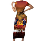 ANZAC Day Lest We Forget Short Sleeve Bodycon Dress Australian Veterans Remembrance Tribute