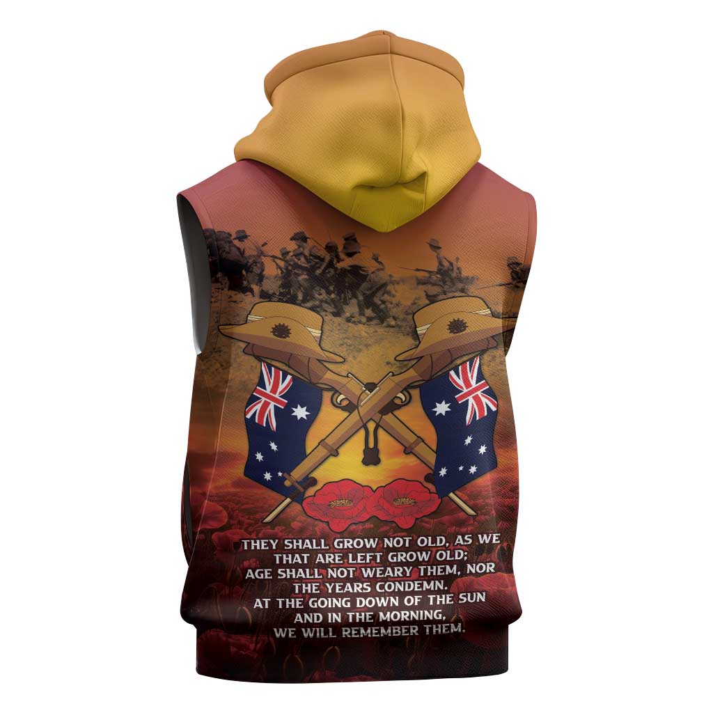 ANZAC Day Lest We Forget Sleeveless Hoodie Australian Veterans Remembrance Tribute
