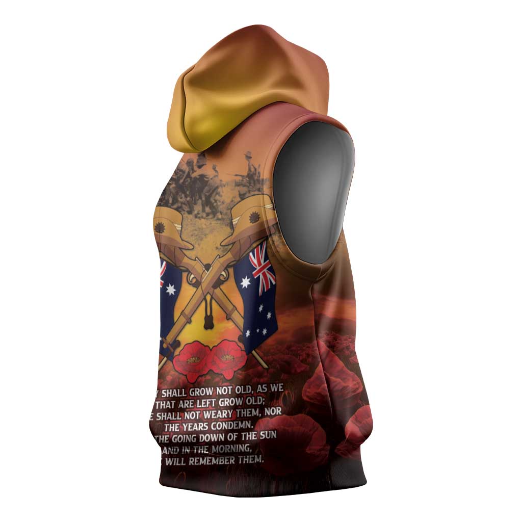 ANZAC Day Lest We Forget Sleeveless Hoodie Australian Veterans Remembrance Tribute