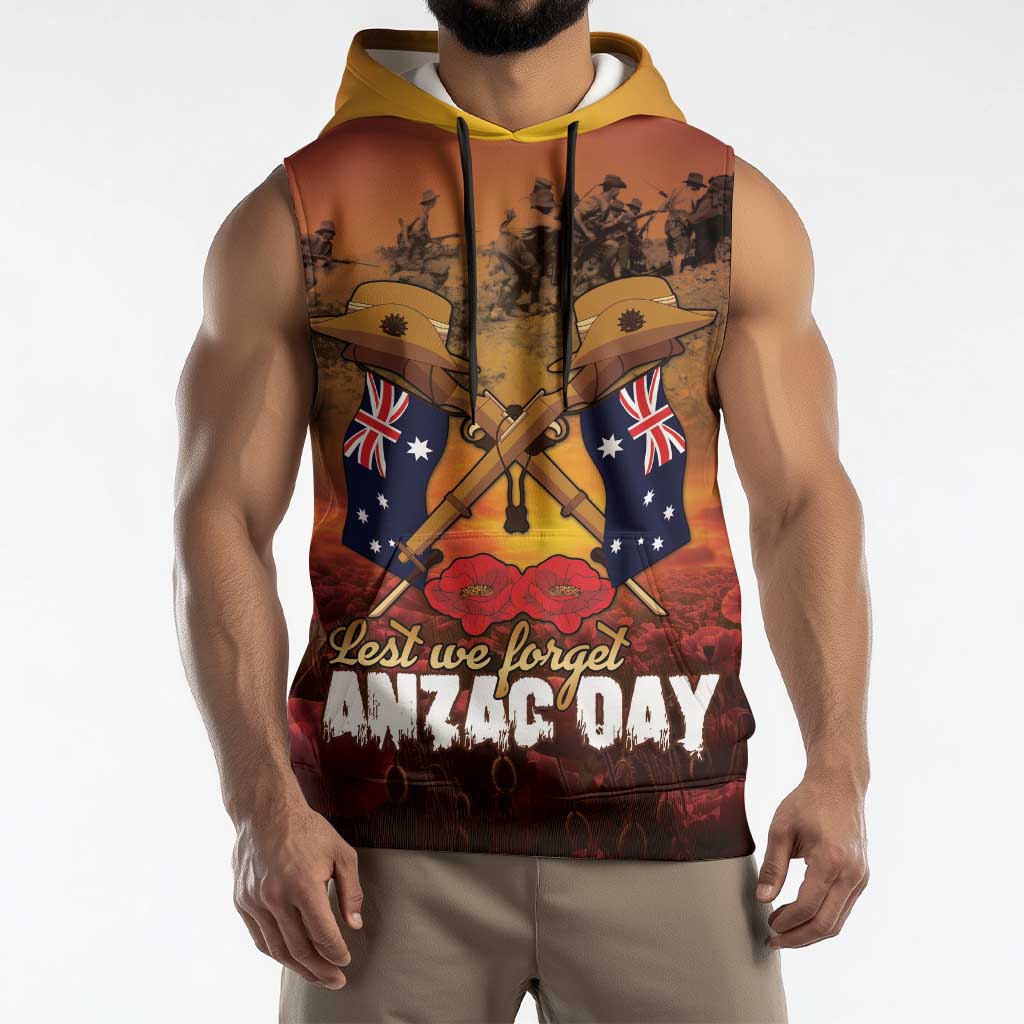 ANZAC Day Lest We Forget Sleeveless Hoodie Australian Veterans Remembrance Tribute