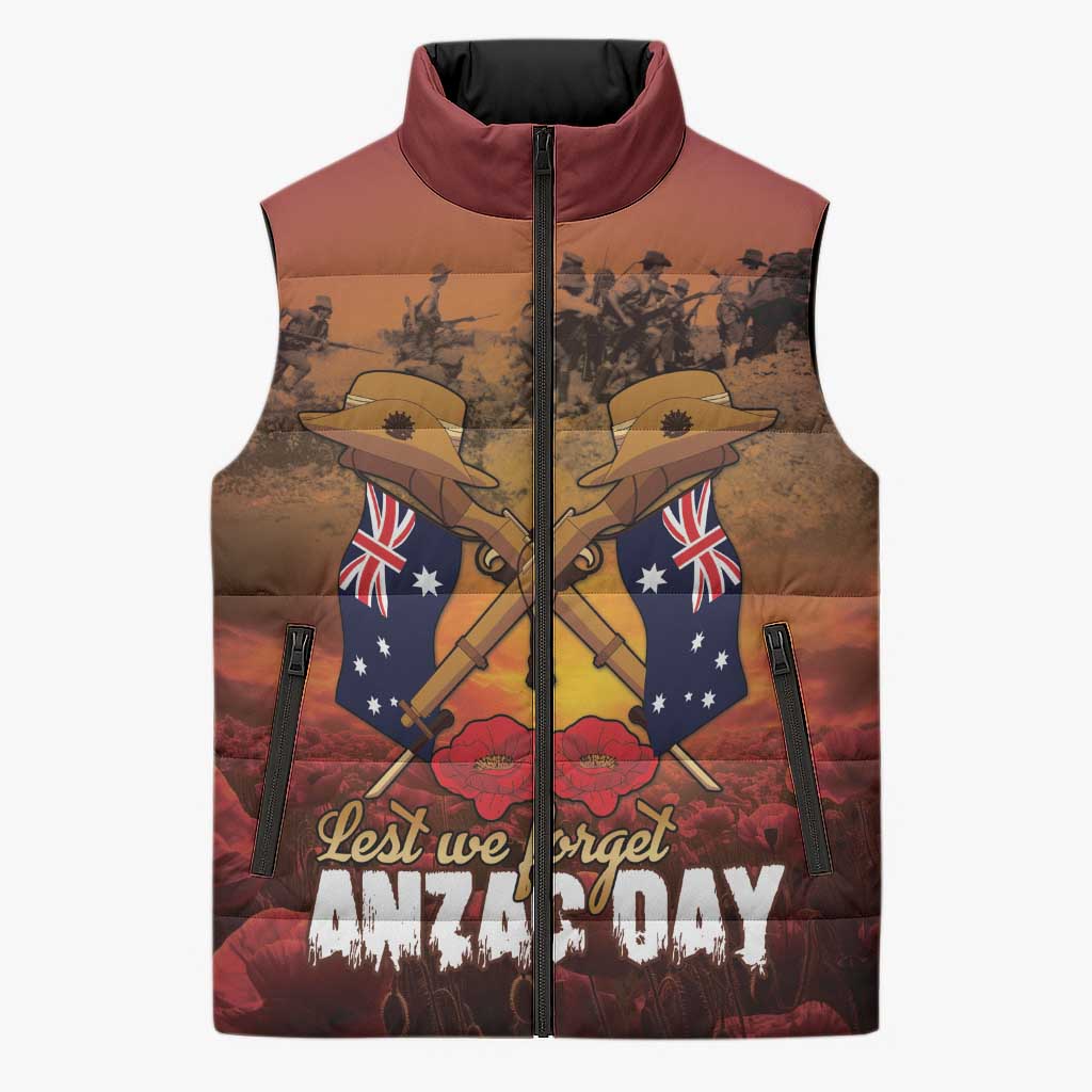 ANZAC Day Lest We Forget Sleeveless Puffer Jacket Australian Veterans Remembrance Tribute