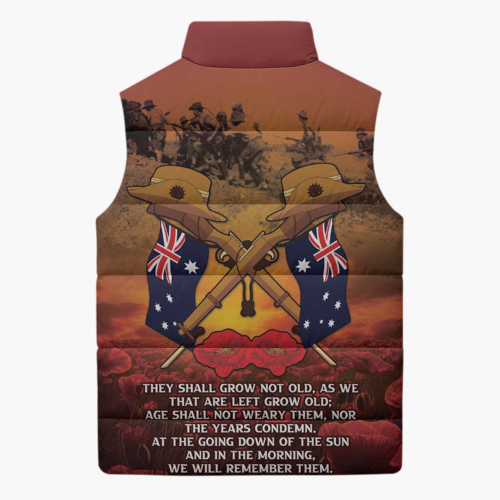 ANZAC Day Lest We Forget Sleeveless Puffer Jacket Australian Veterans Remembrance Tribute