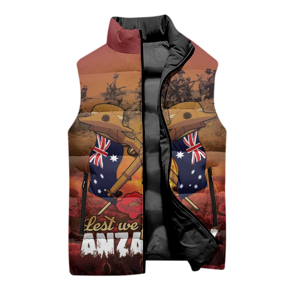 ANZAC Day Lest We Forget Sleeveless Puffer Jacket Australian Veterans Remembrance Tribute