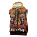 ANZAC Day Lest We Forget Sleeveless Zip Hoodie Australian Veterans Remembrance Tribute
