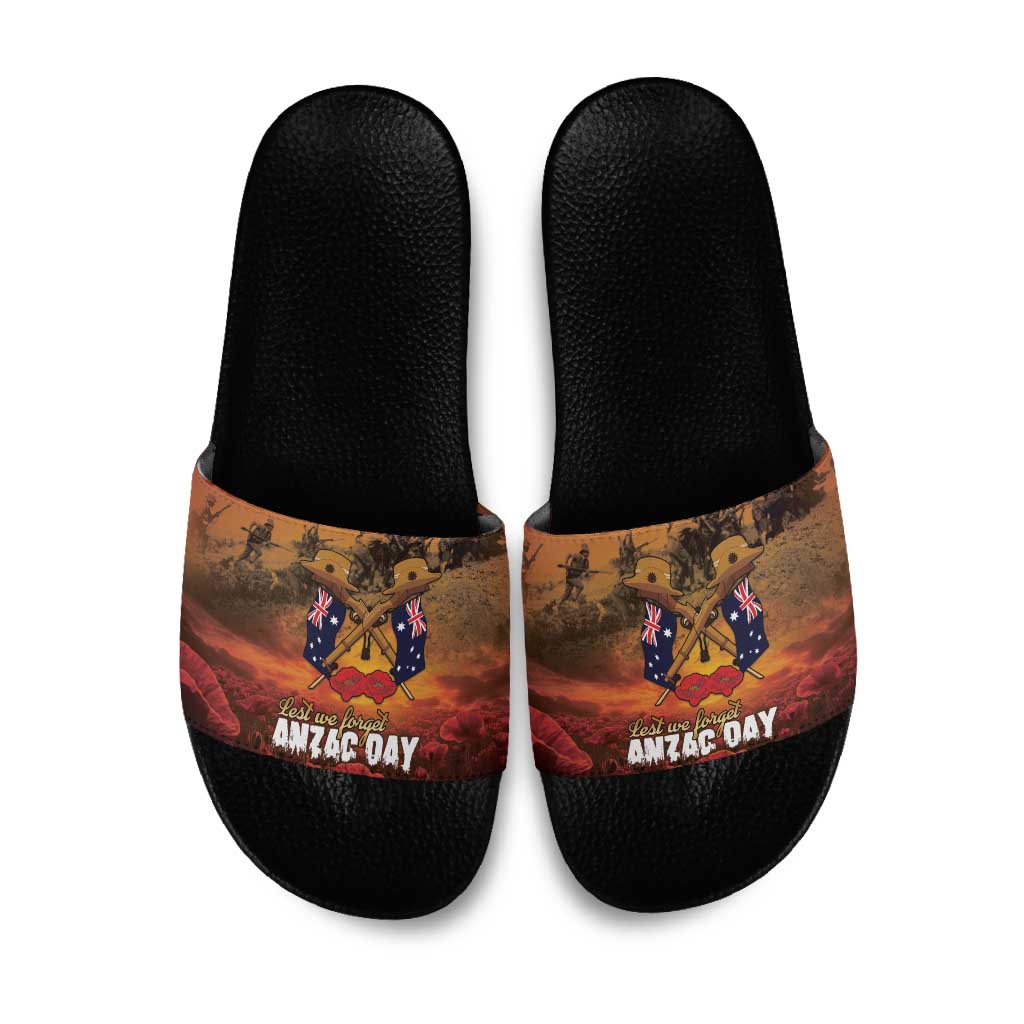ANZAC Day Lest We Forget Slide Sandals Australian Veterans Remembrance Tribute