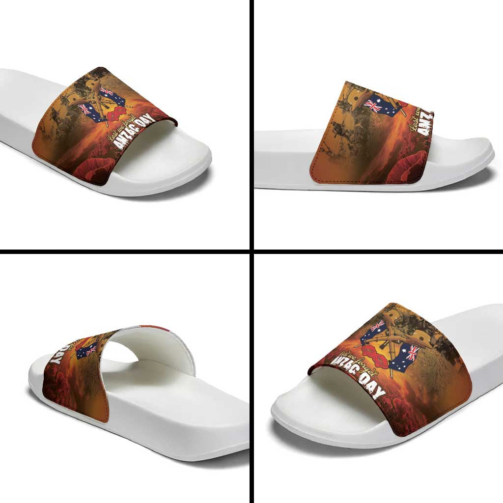 ANZAC Day Lest We Forget Slide Sandals Australian Veterans Remembrance Tribute